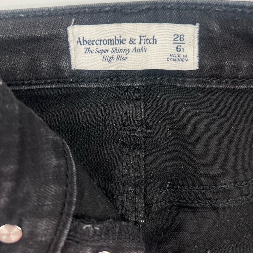 Abercrombie & Fitch black high rise super skinny ankle denim jeans rawhem 28 R - Picture 7 of 13
